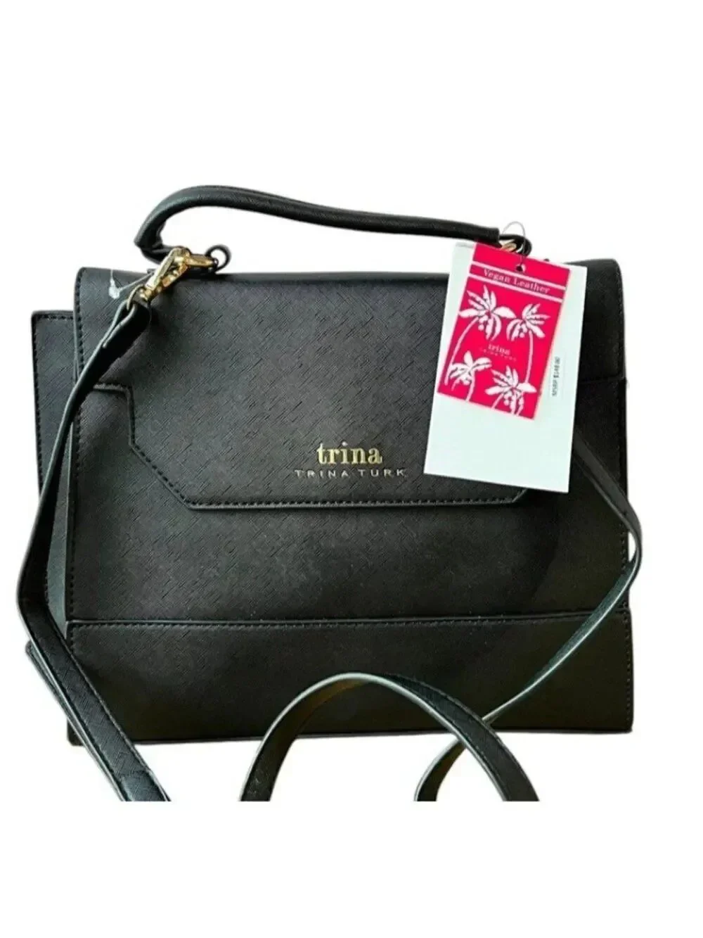 Trina Turk Top Handle Satchel Black Vegan Leather Shoulder Bag NWT $148 MSRP